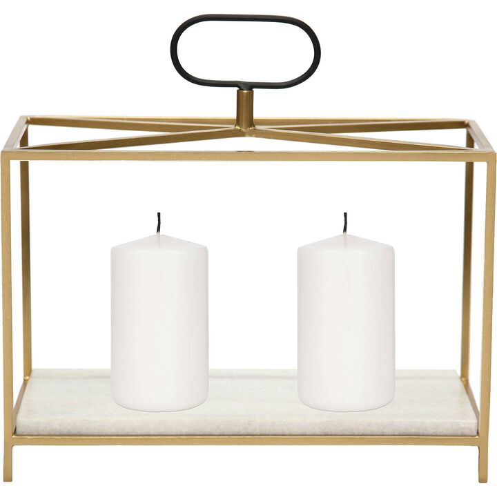 13" White and Gold Traditional Rectangular Candle Holder