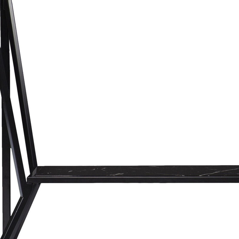 HomeRoots 42" Black Glass and Metal A Frame Console Table With Shelf image number 4