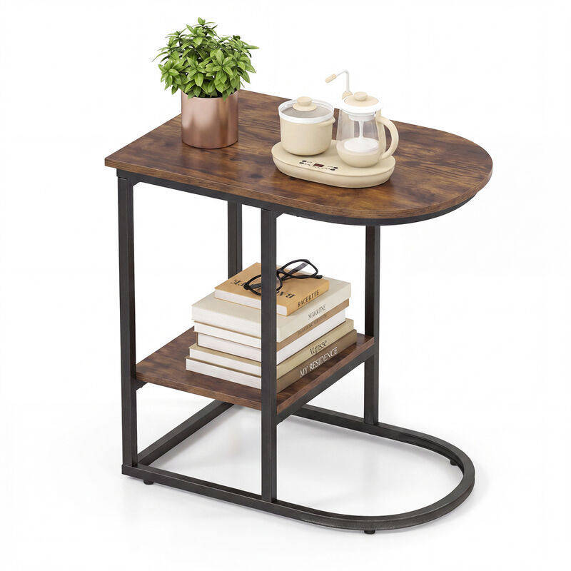 Modern C-Shaped Side Table with Shelf and Tabletop Storage image number 4