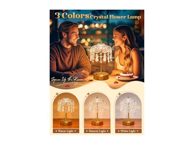 Rechargeable Vintage Crystal Flower Lamp For Bedroom Bathroom 3600mAh image number 2