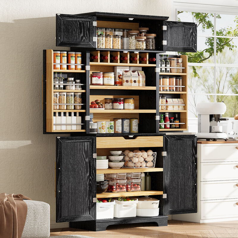 Merax Tall Farmhouse Kitchen Pantry Cabinet with 8 Door Shelves image number 2