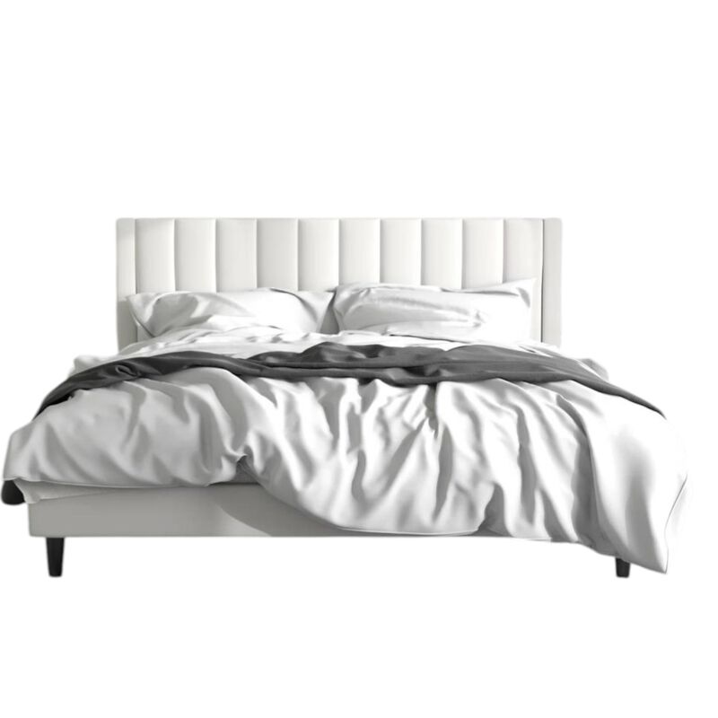 Hivvago Full size White Velvet Upholstered Platform Bed Frame with Headboard