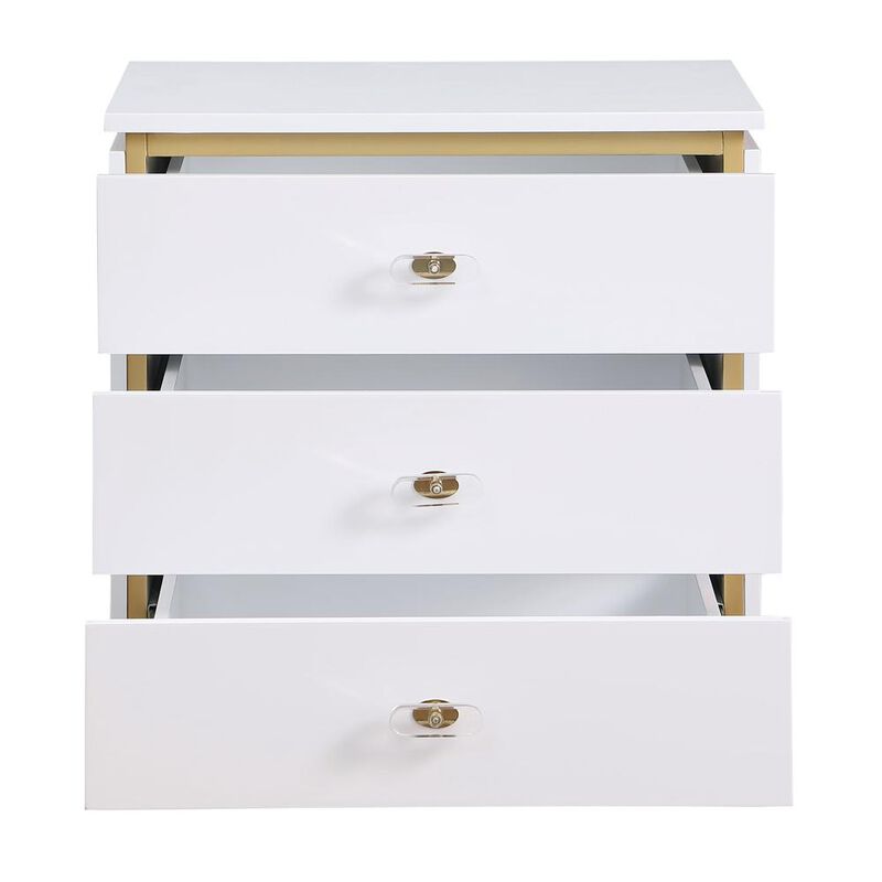 Best Master Furniture Tambert White Lacquered Side Table with Gold Accents