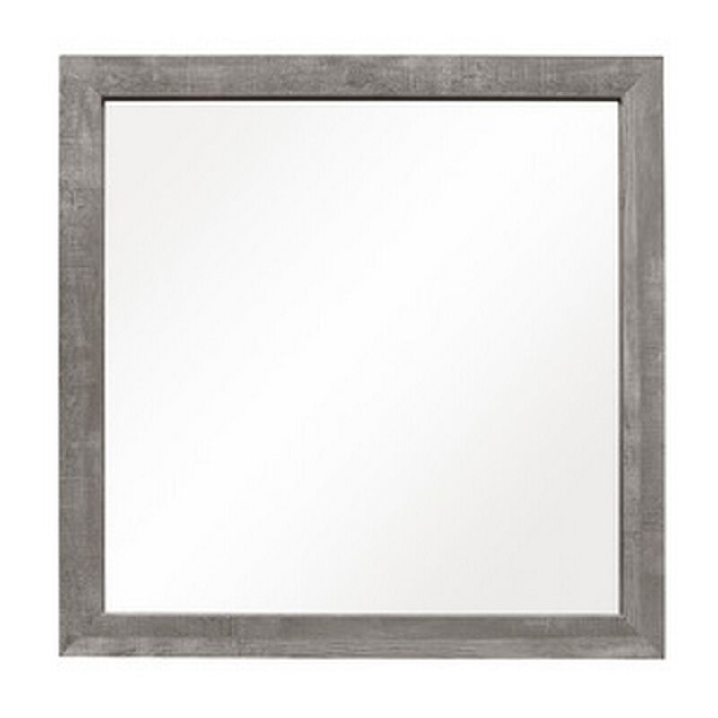 Adia 40 Inch Modern Accent Mirror, Sleek Textured Frame, Rustic Gray Veneer - Benzara
