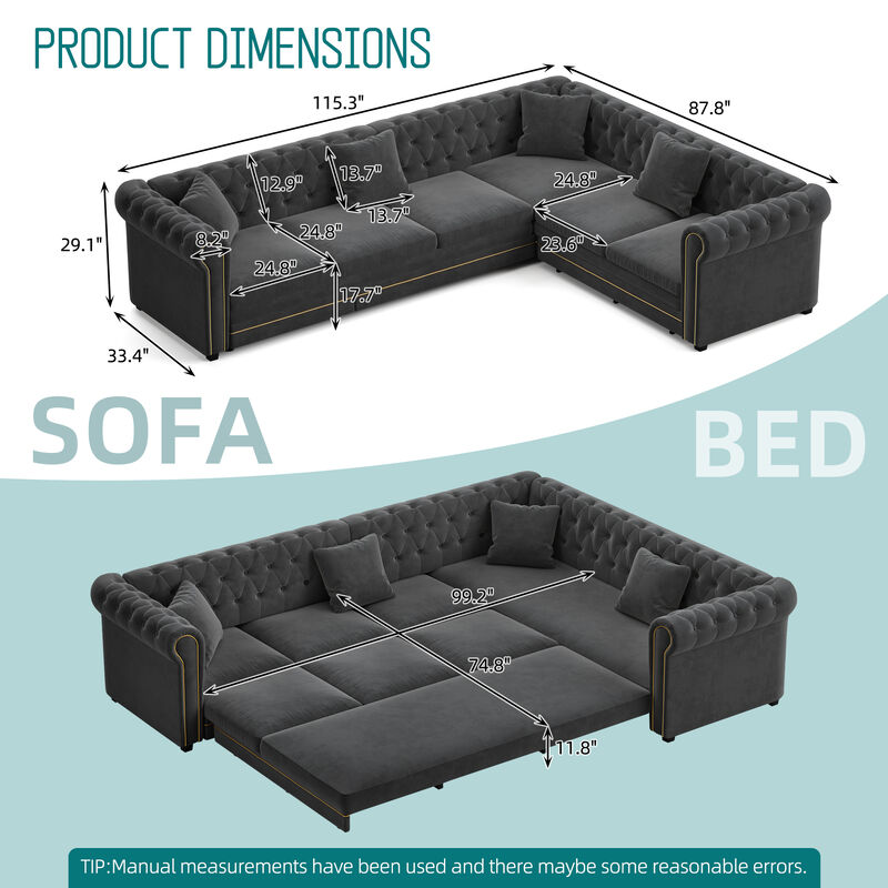 Bomswe 115.3" L-Shaped Sleeper Sofa image number 5