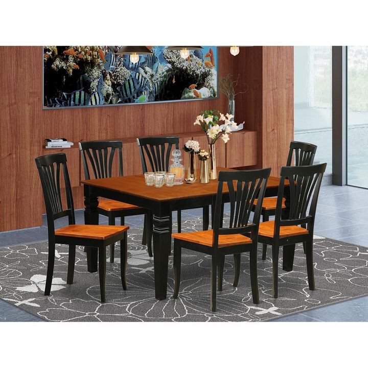 7 Pc Kitchen table set with a Kitchen Table and 6 Wood Dining Chairs in Black