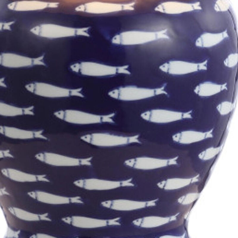 HomeRoots 22" Navy Blue White And Gold Urn Table Lamp With Empire Shade image number 3