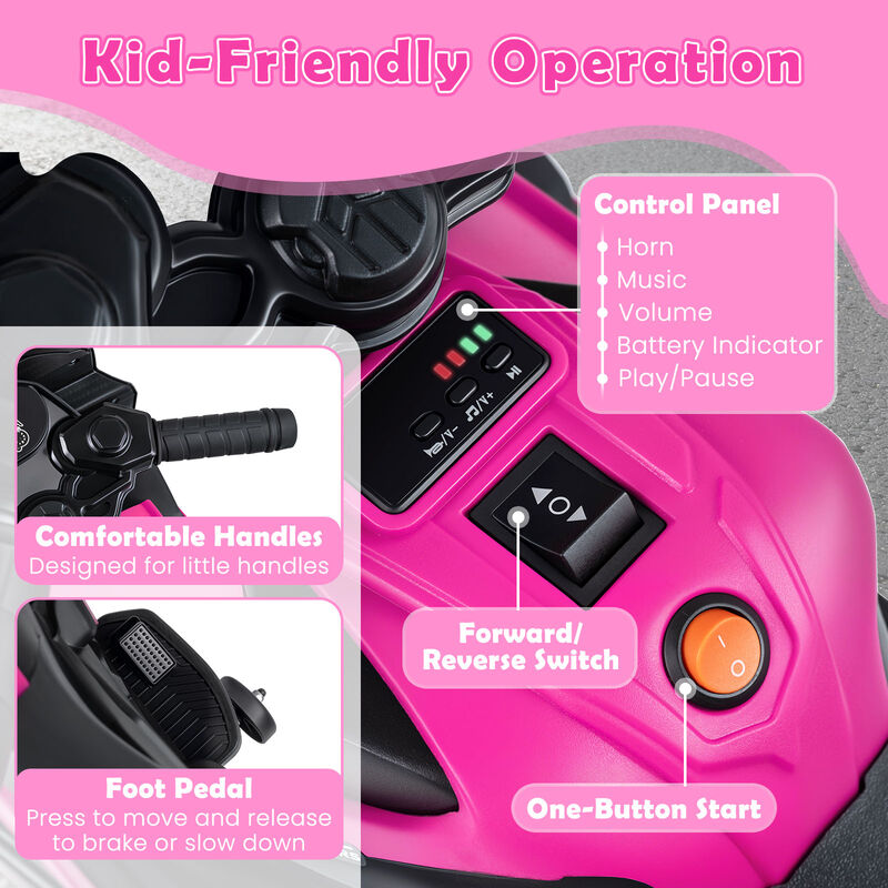 Electric Kids Motorcycle 6V with Headlights Music and Detachable Training Wheels for Yard image number 7