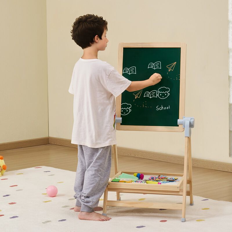 2-in-1 Wooden Kids Art Easel Double-Sided Magnetic Whiteboard & Chalkboard Adjustable Stand image number 1