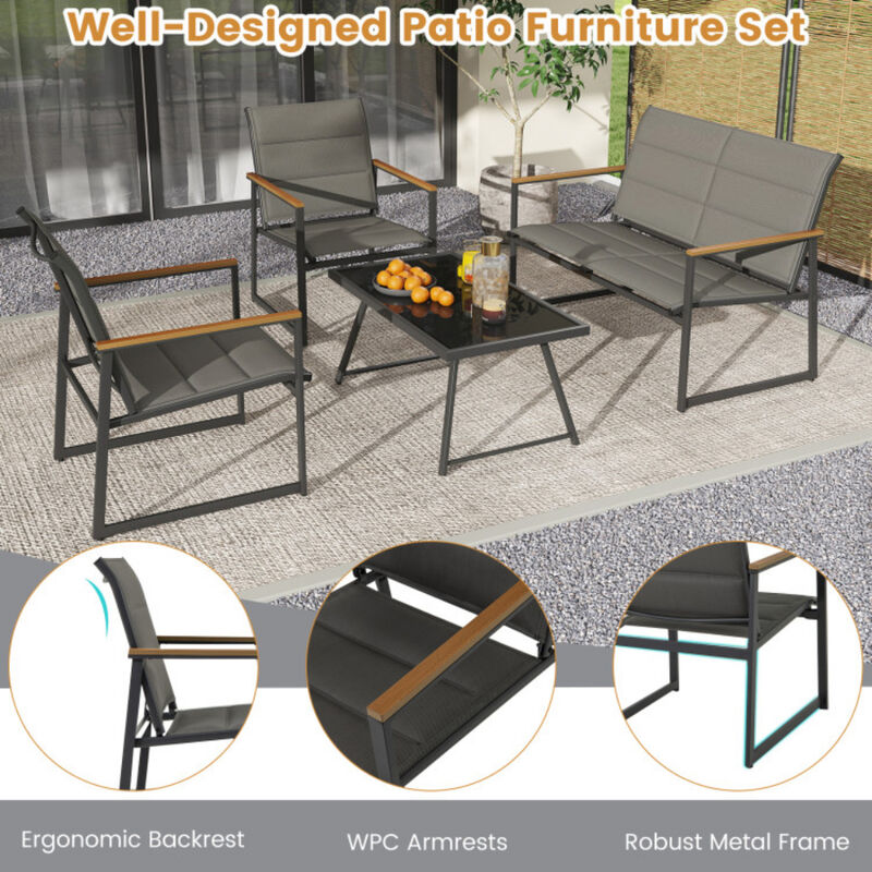 All-Weather Outdoor Patio Set &ndash; 4-Piece Lounge Furniture with Loveseat & Glass Table