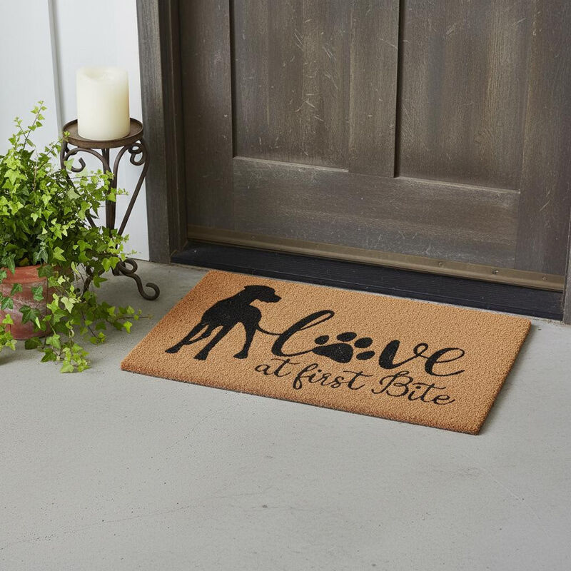 HomeRoots 18" X 30" Beige and Black Coir Dog Outdoor Door Mat image number 1