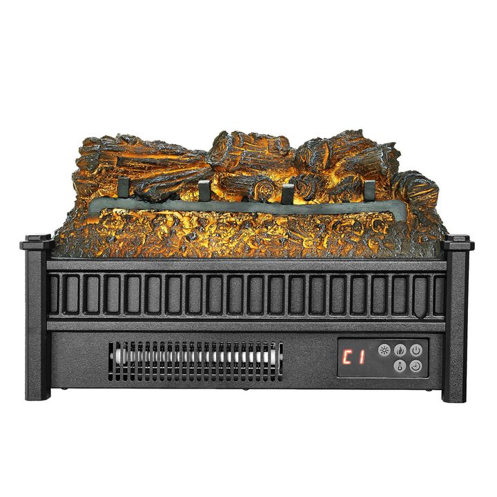 Fireplace Log Heater with Remote, 5 Flame Levels, 24H Timer and Overheat Protection-Black