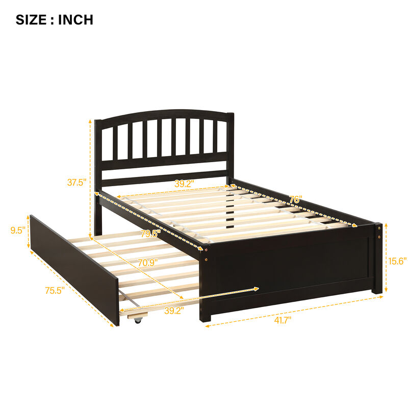 Whisen Elegant Design Twin size Platform Bed with Trundle - Gray