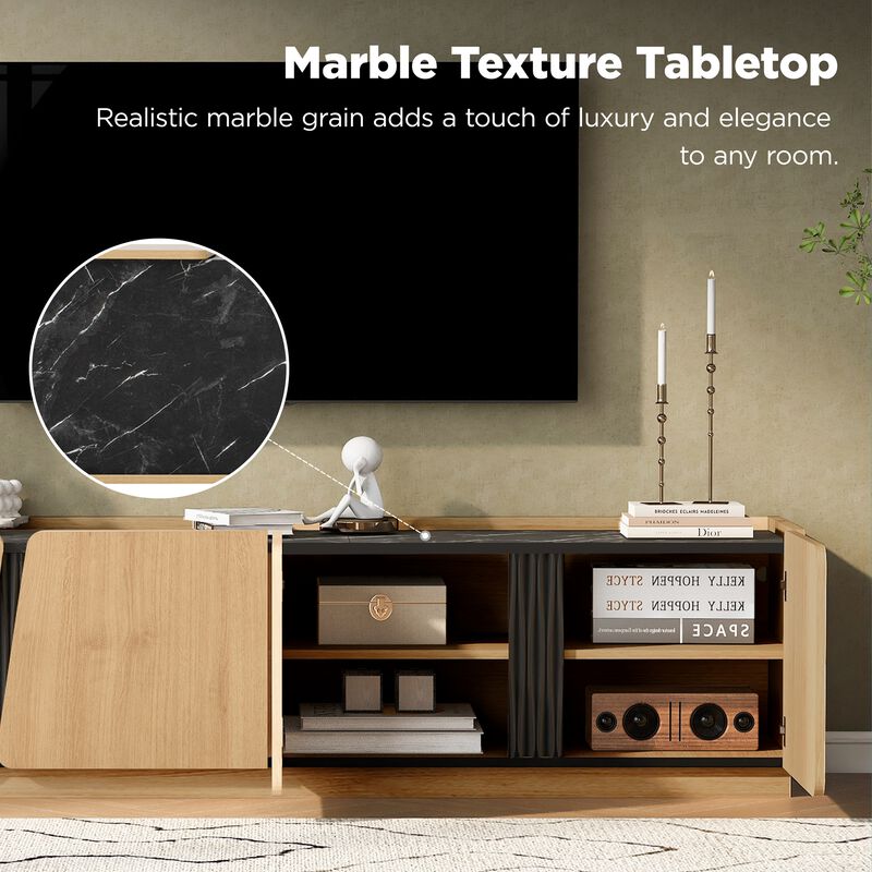 Merax Contemporary Accent Cabinet with Unique Shaped Doors, Marble Contrast Top image number 5