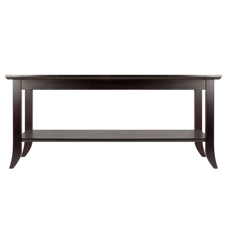 Winsome Genoa Rectangular Coffee Table with Glass Top And Shelf, Espresso