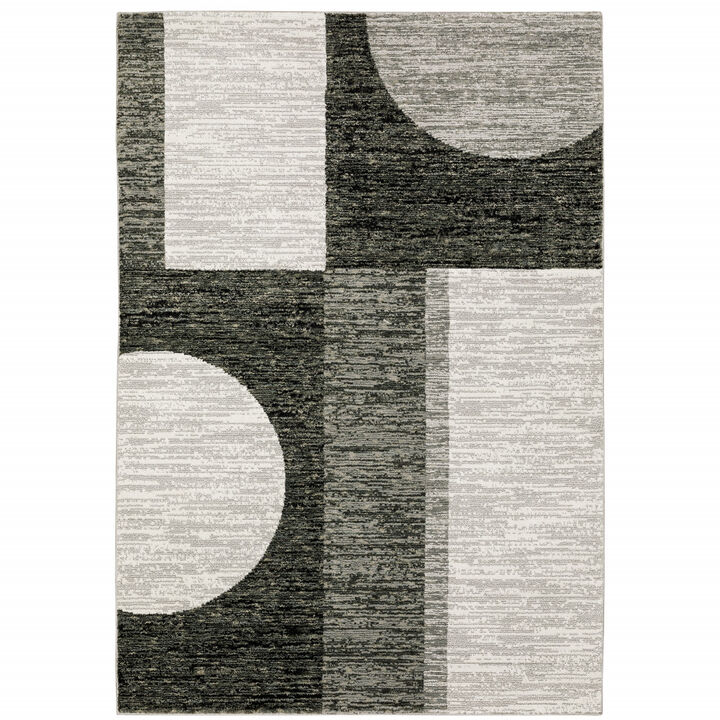 3 X 5 charcoal grey And Ivory geometric Power Loom Stain Resistant Area Rug