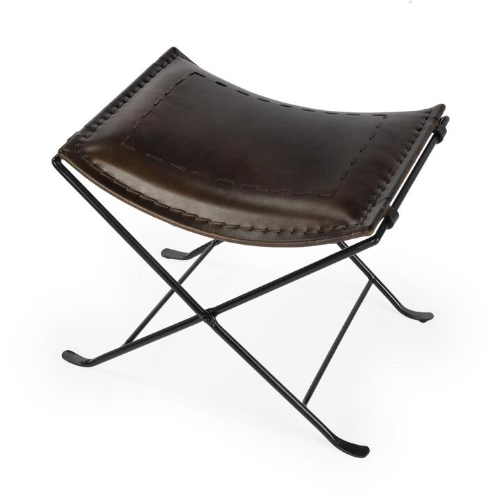 Butler Specialty Melton Leather 21.5"W Accent Stool, Dark Brown