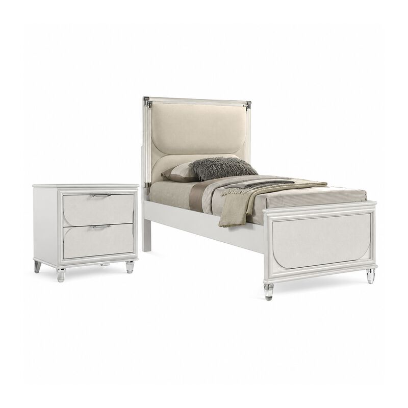 Full Bedroom Set, Pearl White and Clear, 2 Piece Set with Nightstand image number 0