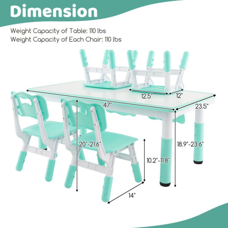 Hivvago Kids Table and Chairs Set for 4 with Graffiti Desktop