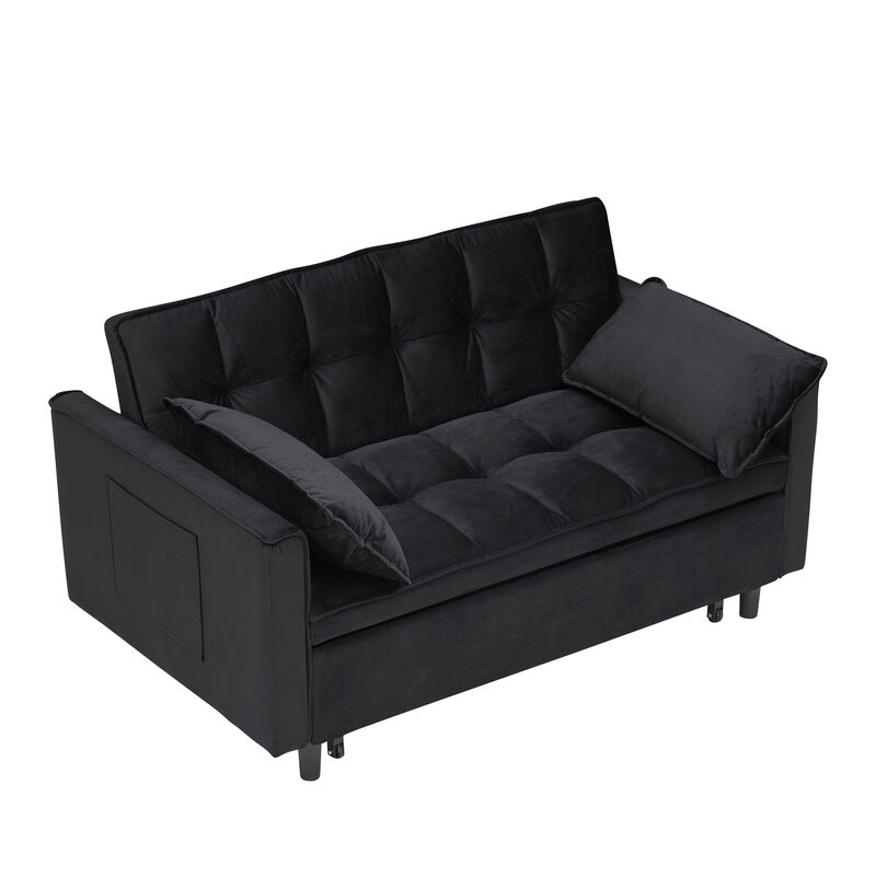 Merax Modern Velvet Convertible Sofa Bed Loveseat with Pillows & Pockets image number 5