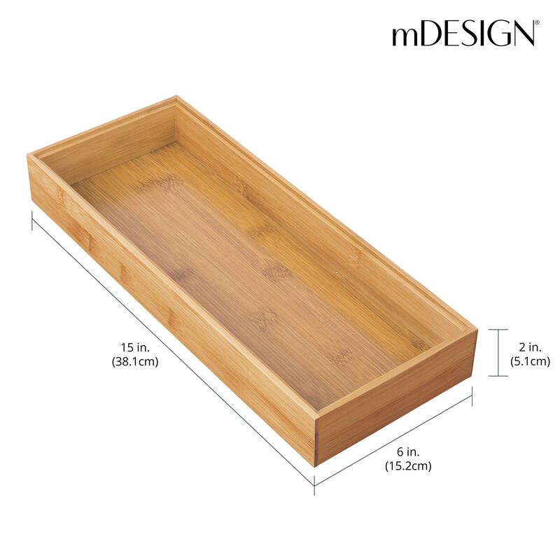 mDesign Stackable 15" Long Wooden Bamboo Drawer Organizer - 4 Pack, Natural Wood image number 5