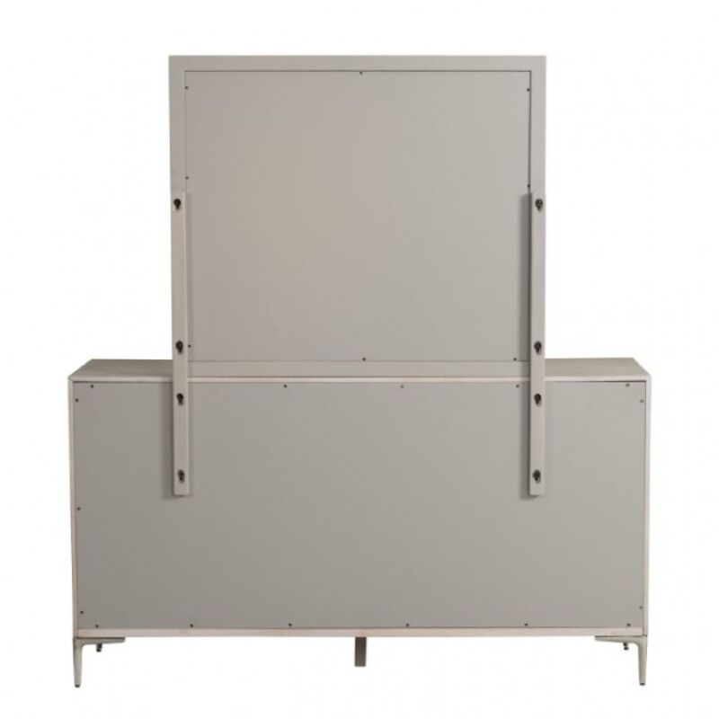 Kaira 66 Inch Dresser, 6 Drawers, Textured Metal, Natural Oak Brown