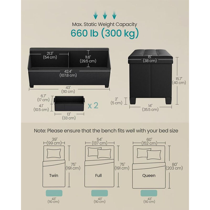 Tufted Storage Ottoman Bench with Legs &ndash; Decorative Organizer for Living Space or Bedroom D&eacute;cor