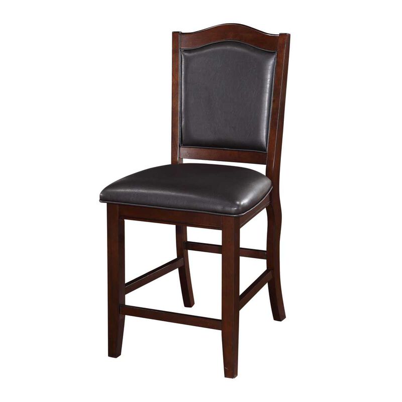 Dark Brown Wood Finish Set of 2 Counter Height Chairs Faux Leather Upholstery Seat Back Kitchen Dining Room Chair