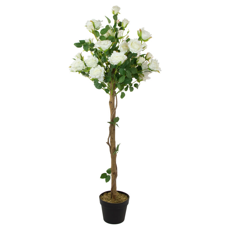 4' Green and White Potted Floral Artificial Rose Garden Tree