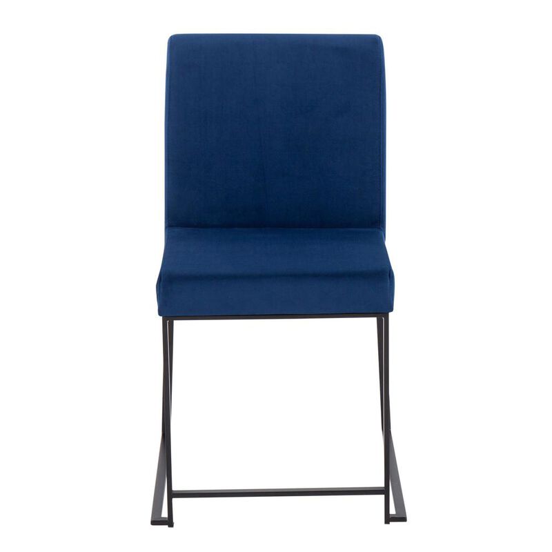 LumiSource Black Steel, Blue Velvet High Back Fuji Dining Chair - Set of 2