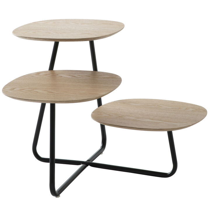 LeisureMod Hazelton Multi Wood Top Side Table with Stainless Steel Frame &ndash; Modern Accent Table for Living Room, Bedroom, and Contemporary Spaces