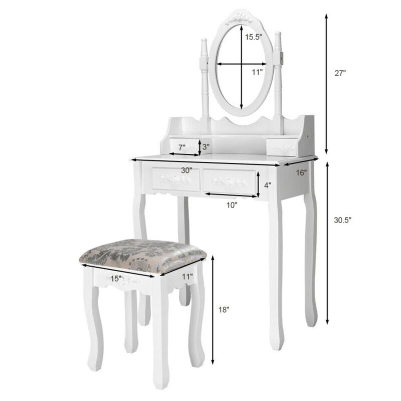 Hivvago Vanity Table Set with Oval Mirror and 4 Drawers