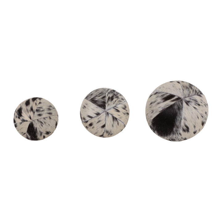S/3 4/5/6" Hair On Hide Orbs, Black/ivory
