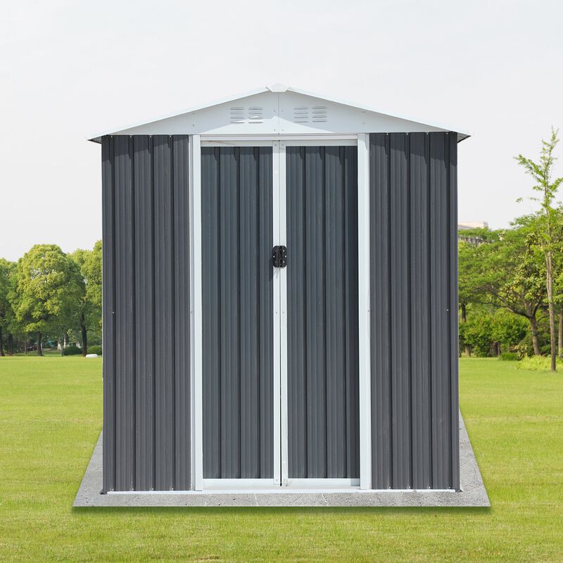 MONDAWE 6FTx4FT Apex Roof Outdoor Tool Storage House Garden Shed With Aluminum Alloy Frame And Sliding Door