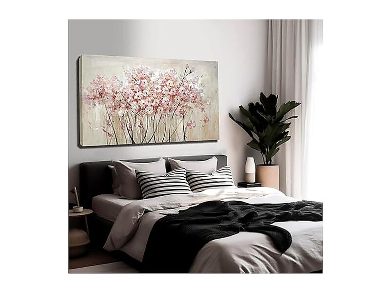 White Floral Oil Canvas Wall Art Modern Botanical Graffiti Bedroom Living Room image number 2