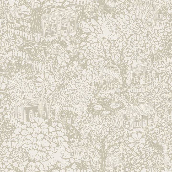 Bygga Bo Light Grey Woodland Village Wallpaper