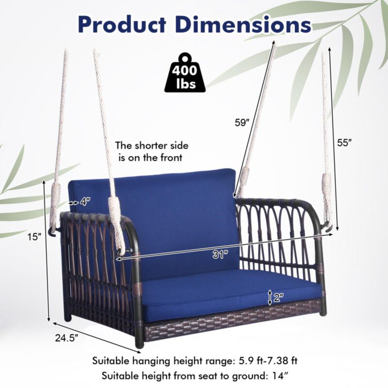 Hivvago Single Person Hanging Seat with Seat and Back Cushions-Navy