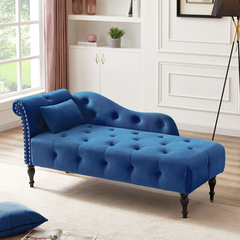 Merax Velvet Chaise Lounge Buttons Tufted Nailhead Trimmed Solid Wood Legs image number 2