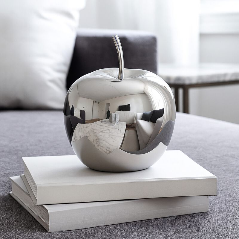 Masu Tabletop Accent Decor, 16 Inch Apple Design, Silver Resin Body