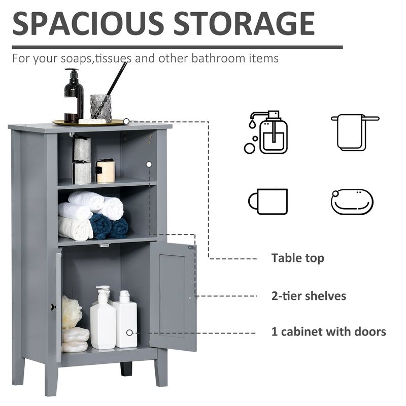 Grey Bathroom Organizer: Small Floor Cabinet with Double Doors