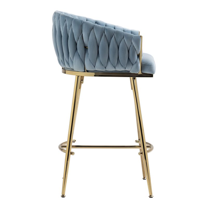 26 Inch Velvet Counter Height Bar Stool with Hand Wave Back and Golden Base for Kitchen Island image number 6