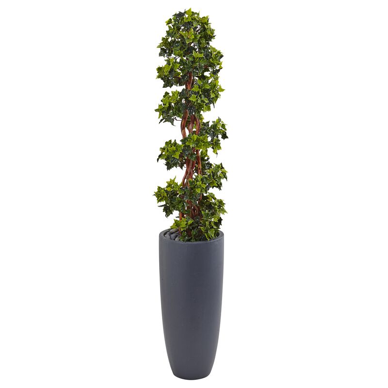 Hivvago 5 Feet English Ivy Spiral Topiary Tree in Gray Cylinder Planter UV Resistant (Indoor/Outdoor)