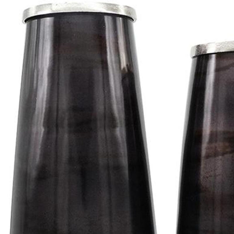 HomeRoots Set of Two Black And Blue Abstract Glass Cylinder Floor Vases image number 2