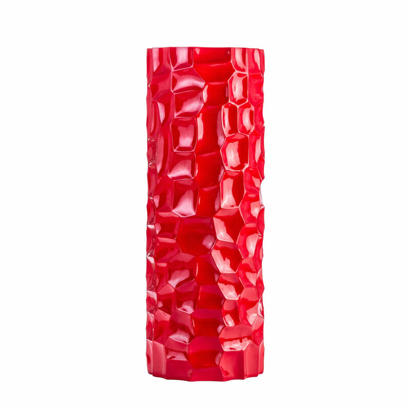 Hivvago 36 Inch Red Faceted Geometric Resin Floor Vase