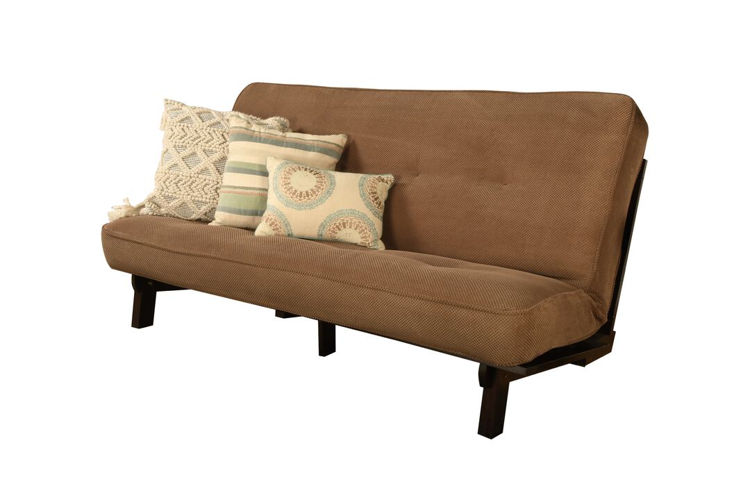 Carson Futon Frame in Java Brown Finish includes Suede Gray Mattress