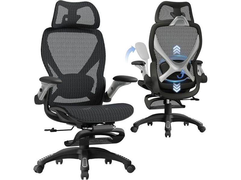 Office Chair &ndash; Ergonomic Mesh Big & Tall Seat with Footrest, 3D Lumbar & Flip‑Up Arms image number 0