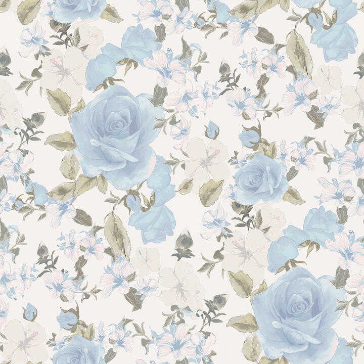 Sunset Harbor Rose Bella Lina Blue Roses & White Flowers Wallpaper (Set of 2)