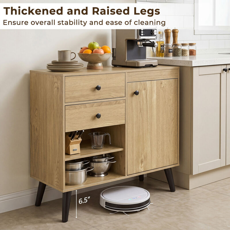 Set of 2 Kitchen Buffet Cabinets with Drawers and Open Storage image number 5