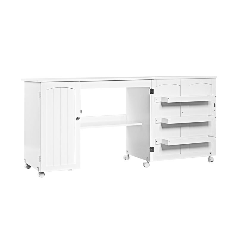 Folding Sewing Table Shelves Storage Cabinet Craft Cart with Wheels image number 0
