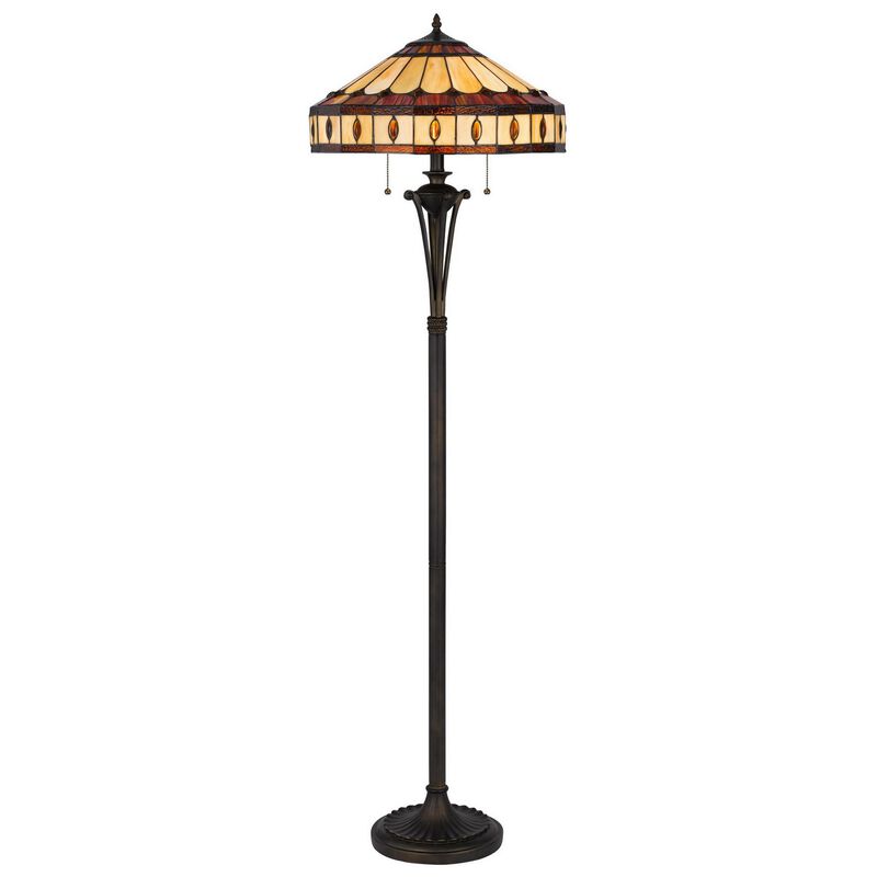 Xia 61 Inch Tiffany Style Vintage Floor Lamp, Glass Shade, Antique Bronze-Benzara